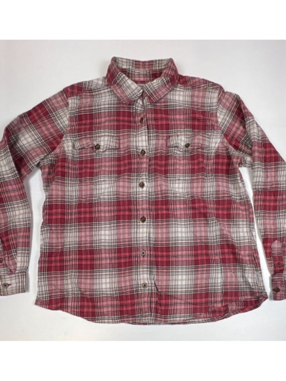 Carhartt Boys XL 16/18 Plaid Flannel Long Sleeve Button Down Shirt Red Gray